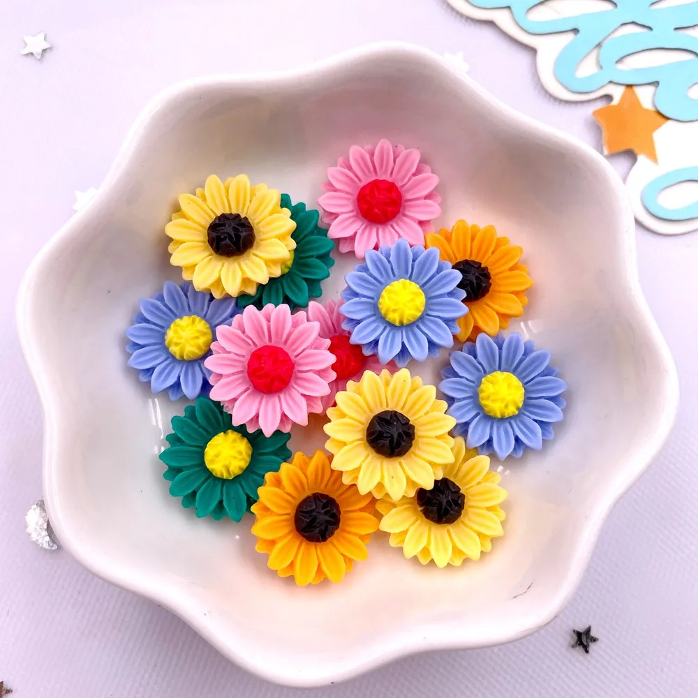 Paradise Jewelry & Watches Llc Photos - 30Pcs Resin Colorful 15mm Sunflower Flatback