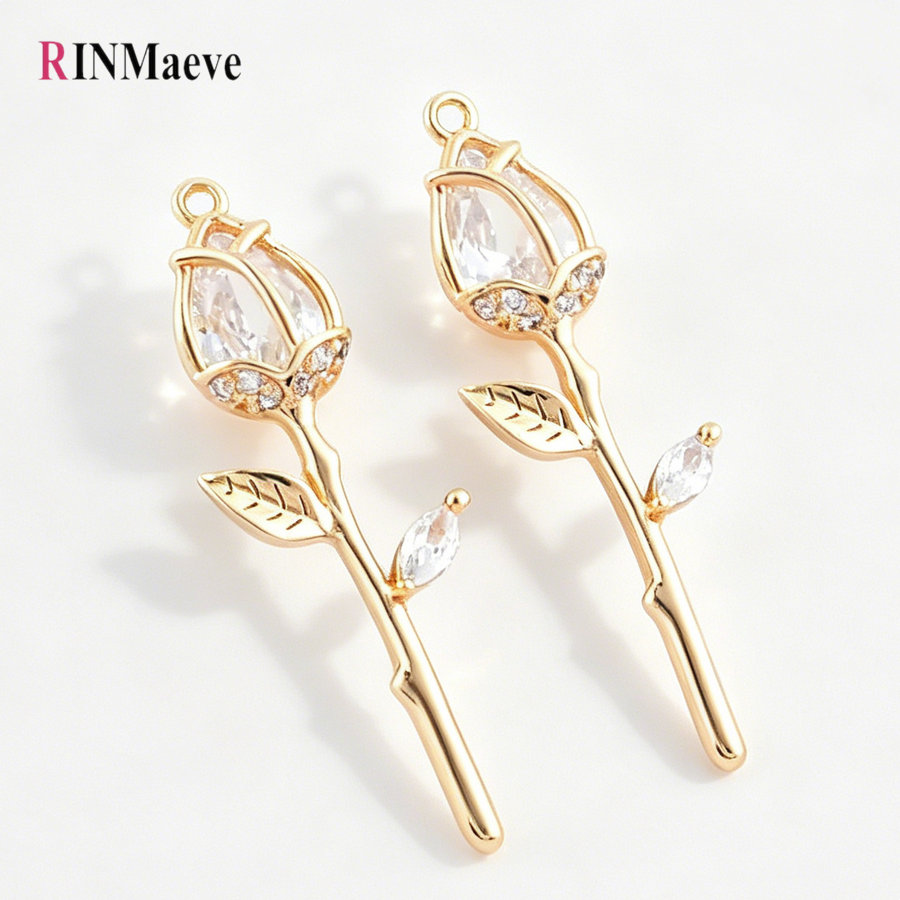 Rose Gold Bracelet - 4PCS 9.5*29MM Rose Flower 18K Gold