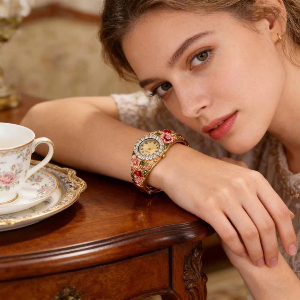 Jewelry Watches Vintage - Rich In Flowers Vintage Watch Rhinestone